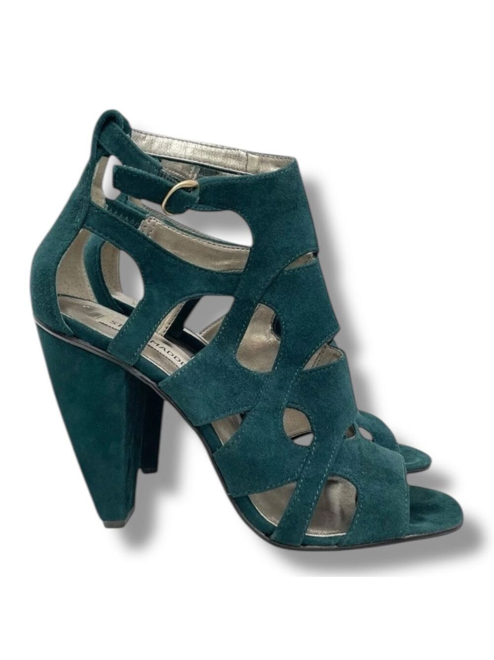 Steve Madden Portreit Teal Suede Cutout Criss Cross Block Heel Sandals Size 7M - Picture 5 of 11